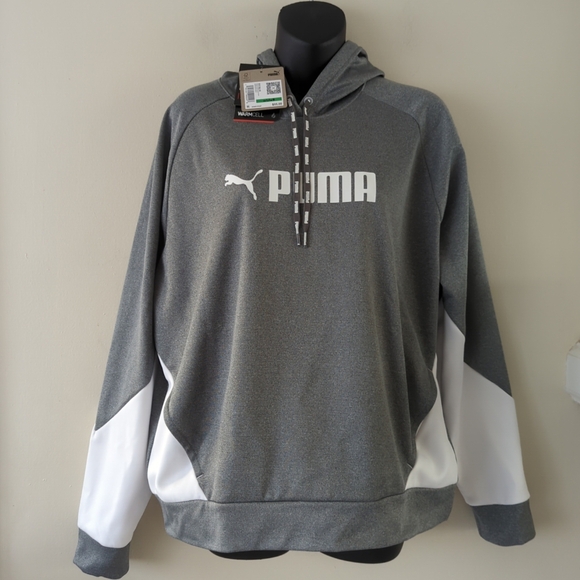 NWT puma fit power pullover hoodie. Gray/ white casual outerwear large - Picture 2 of 13